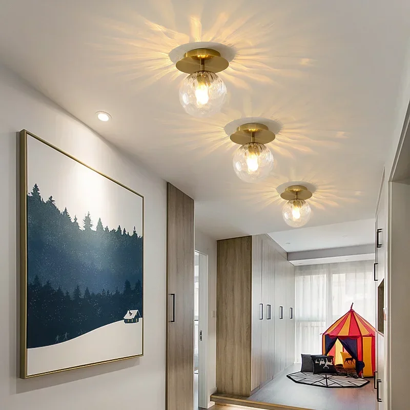 Nordic Gold Glass Iron Ceiling Light for Home Daily Lighting Bedroom Living Room LED E27 Bedside Lamp Light Fixtures for Celling