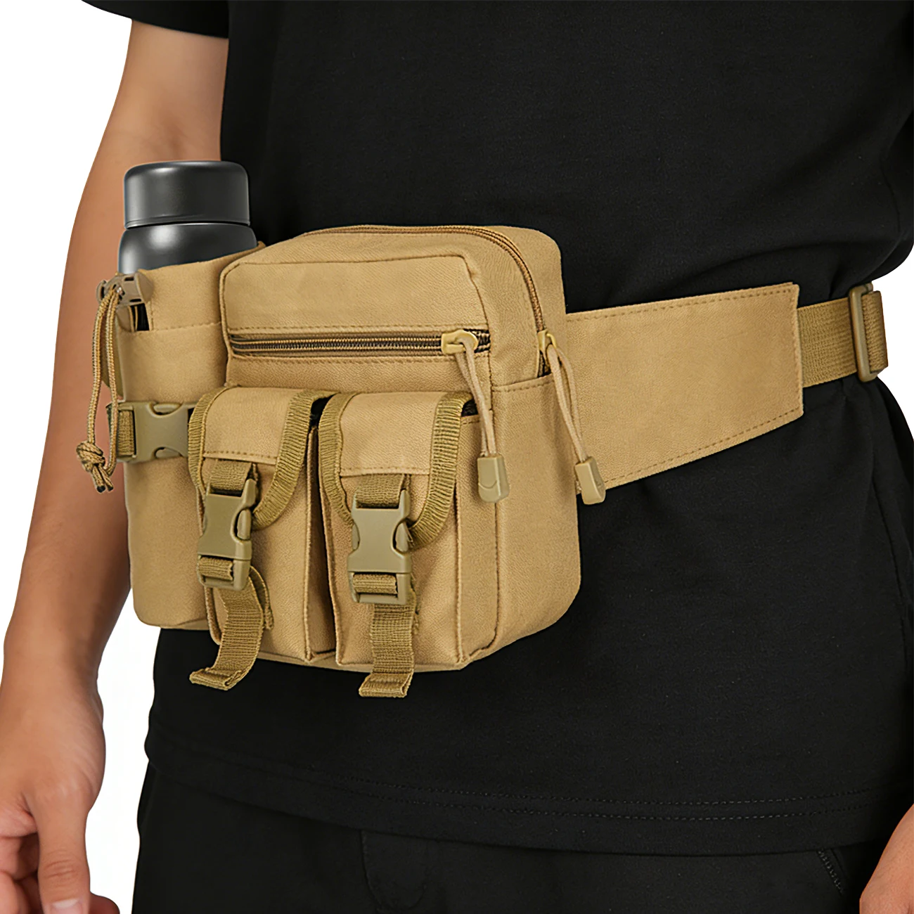 

Outdoor multifunctional waist bag with adjustable waistband and multi compartment design with quick insert buckle