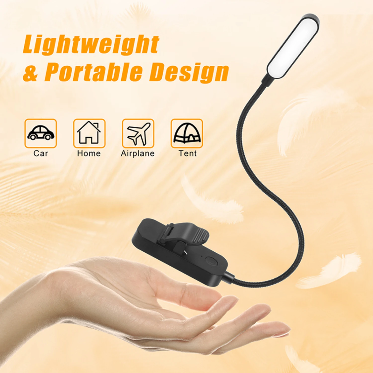 Portátil Mini USB Recarregável Flexível LED Desk Lamp, Clip-On Night Light, Leitura na Cama, Viagem, Computador de Escritório, Amber, Novo