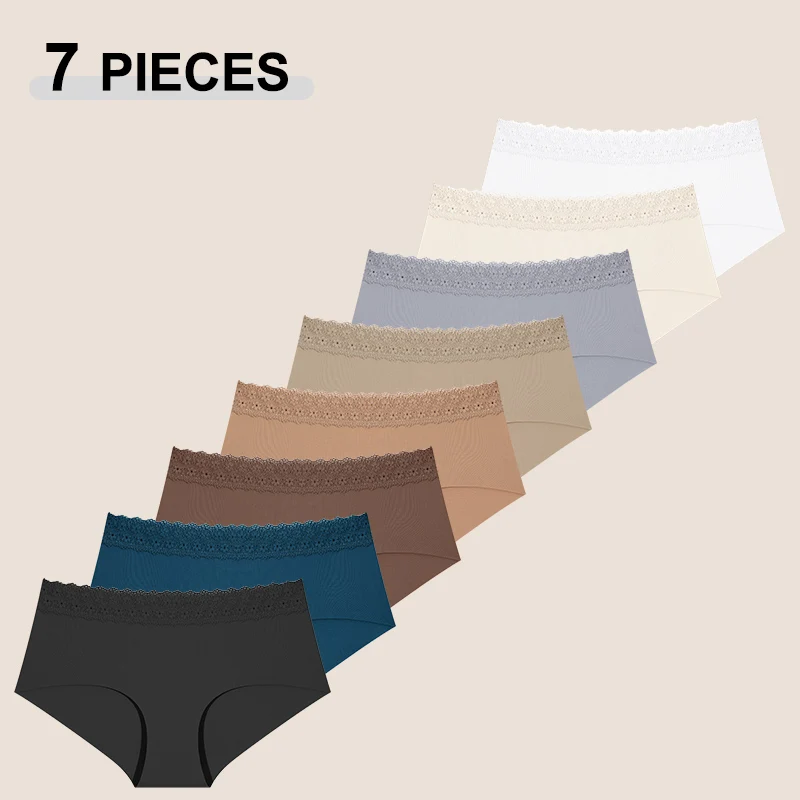 

Комплект из 7 бесшовных женских трусиков с кружевной отделкой, эластичное нижнее белье, комфортные трусы со средней посадкой, сексуальное женское белье