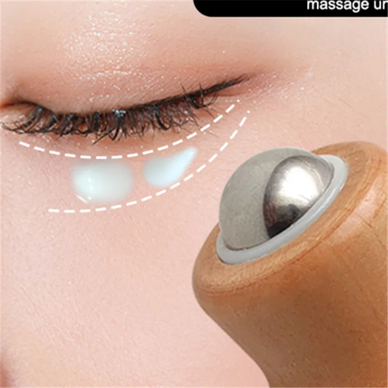 1pcs Wooden Facial Massage Roller Iron Ball Massaging Tools Mini Hand-Held Face Massager Skincare Tool Easy To Clean And Use