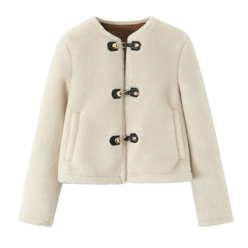 

O-neck Furry Jacket Fluffy Loose Solid White Plush Coat Faux Mink Warm Thick Stylish Luxury 2025 Faux Fur Jacket Leather and Fur