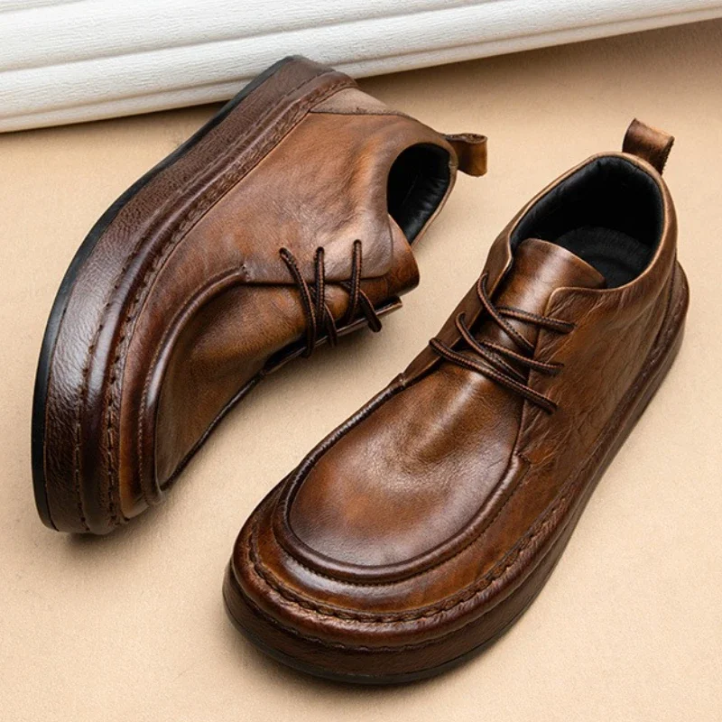 

Soft Cow Leather Mens Casual Business Shoes Luxury Handmade Comfortable Autumn Fashion Retro Genuine Leather Social Shoes Man