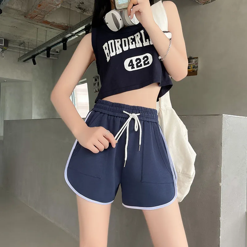 Women Yoga Sports Shorts Summer Outer Wear Elastic-waist Casual Loose Wide Leg Shorts Candy Color Breathable Gym Short Pants