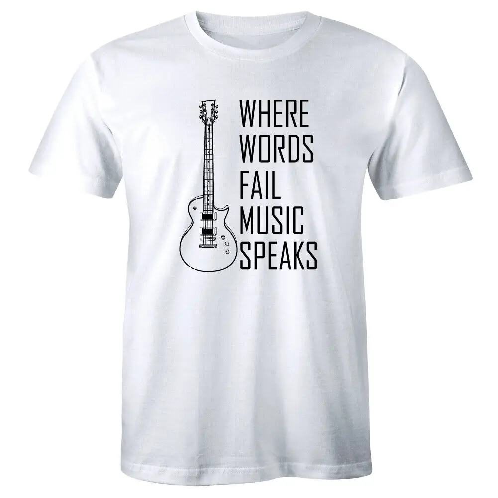 

Where Words Fail Music Speaks with Guitar Men's T-Shirt Music Lover Musician Tee