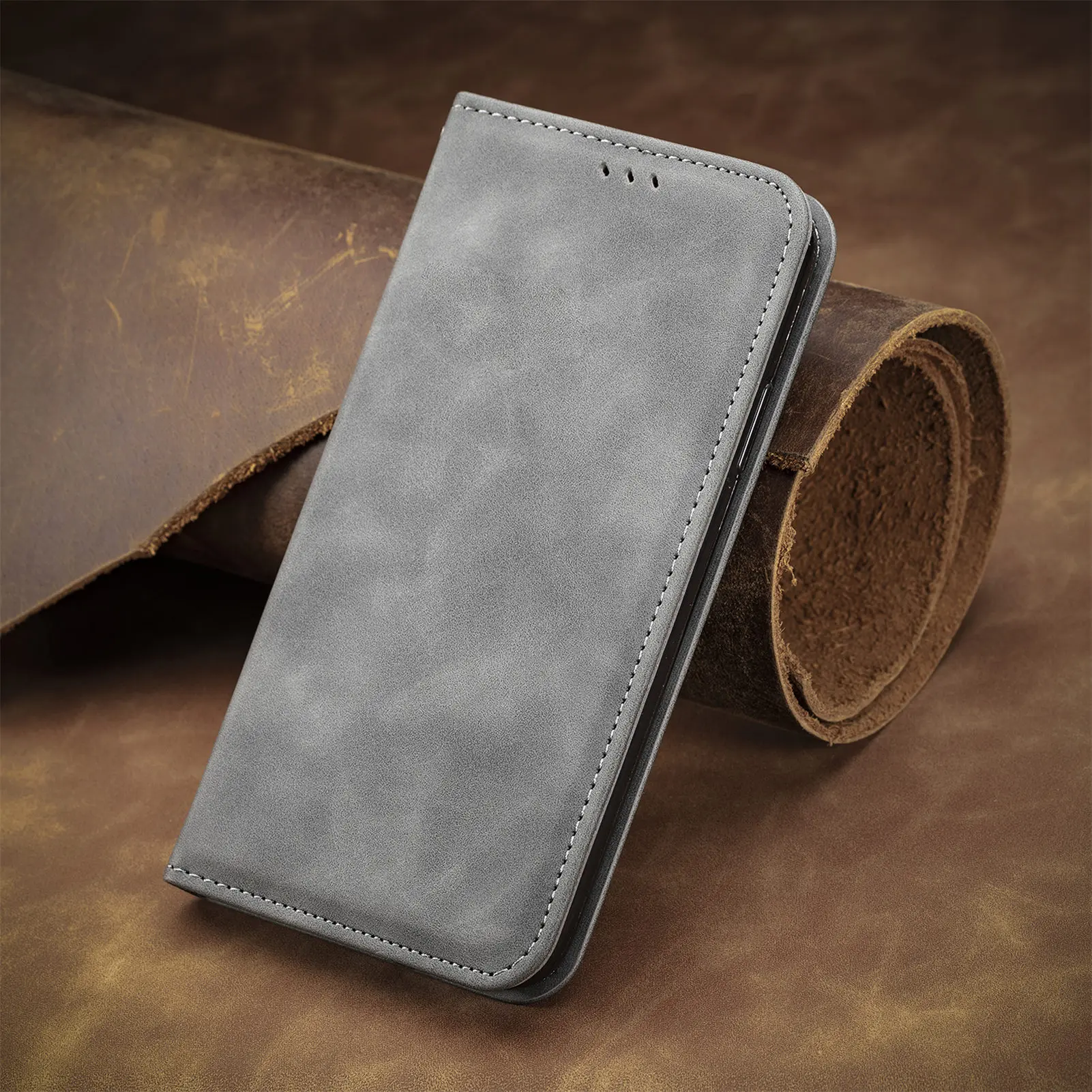 Anti-Fingerprint Card Slot Leather Case for Samsung Galaxy A13 5G A22 A52 A72 A52S A33 A53 A73 A12 A32 4G Stand Phone Cases