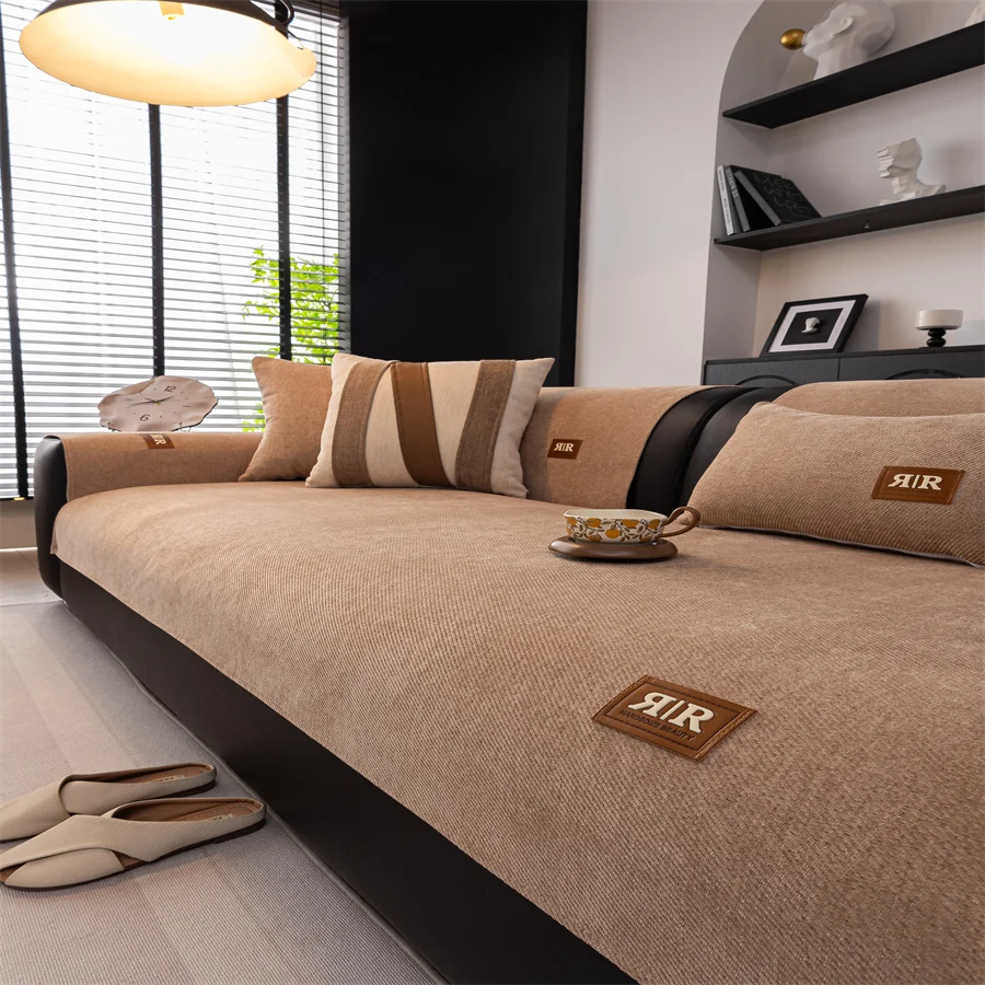 2025 New High Sense Solid Color Sofa Cushion Four Seasons Universal One-piece Straight-row Combination Sofa Cushion Cover Cloth