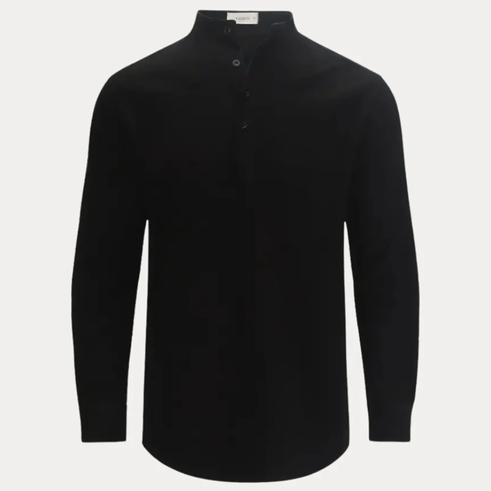 Solid Color Men's Casual Long Sleeve Top with Structured Standing Collar for Summer Travel Outdoor Recreation and Everyday Wear