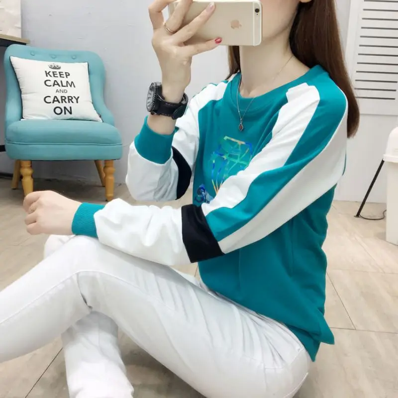 Fashion O-Neck Spliced Loose Korean Blouse Women\'s Clothing 2023 Spring New Casual Pullovers Long Sleeve All-match Shirt