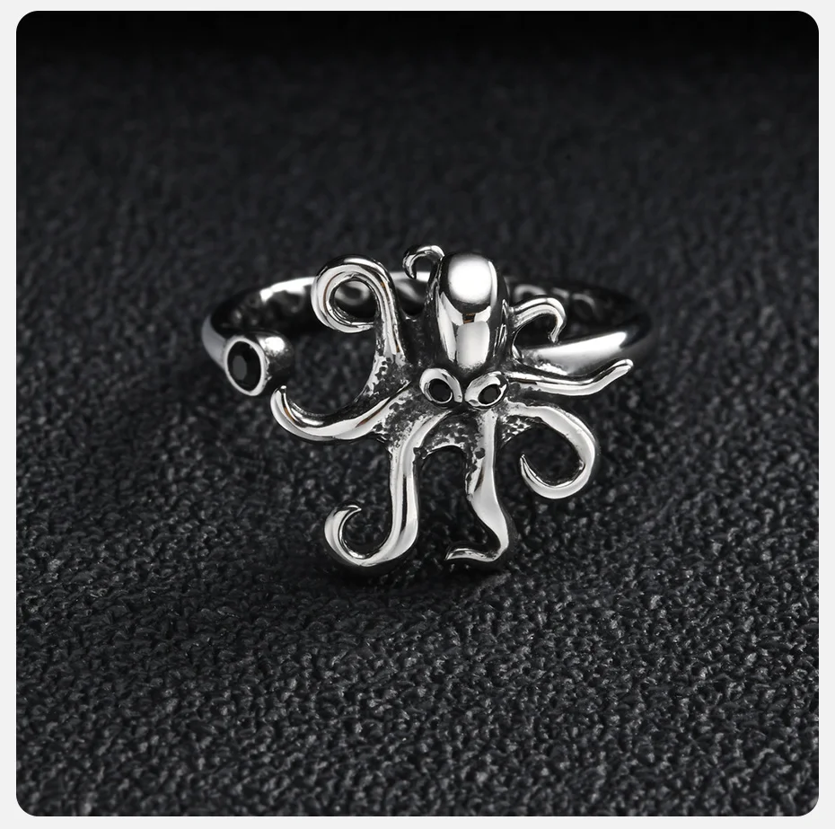 Vnox Vintage Edelstahl Oktopus-Ring, Punk-Tier-Ring für Männer und Frauen, Offener Verstellbarer Unisex-Schmuck Geschenke Größe 5-8 – Detail 6