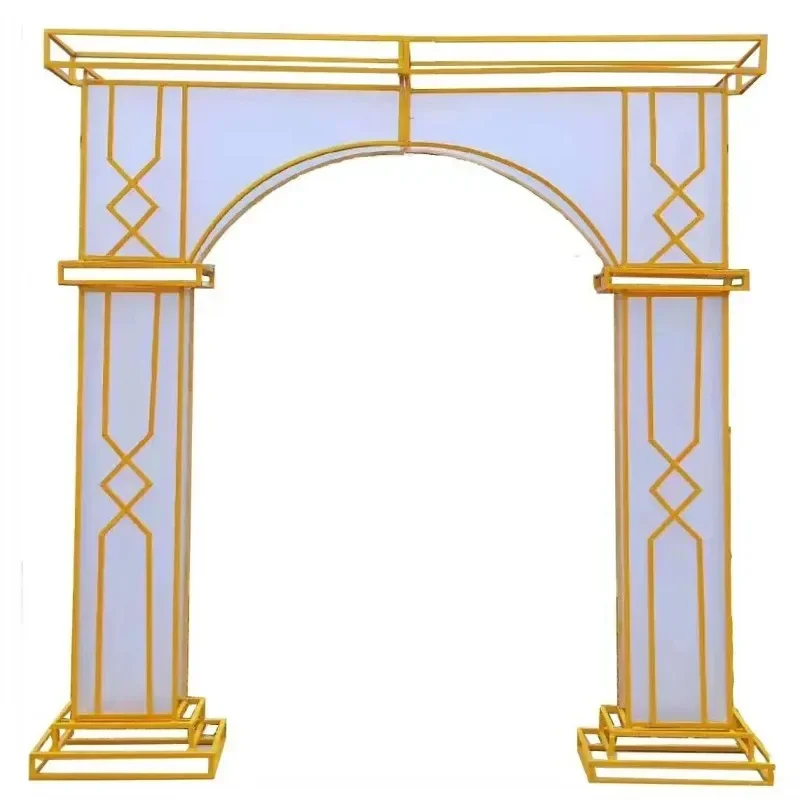 2024 New Shiny Square Screen Backdrop Shelf Wedding Arch Gold-plated Geometry Flower Door