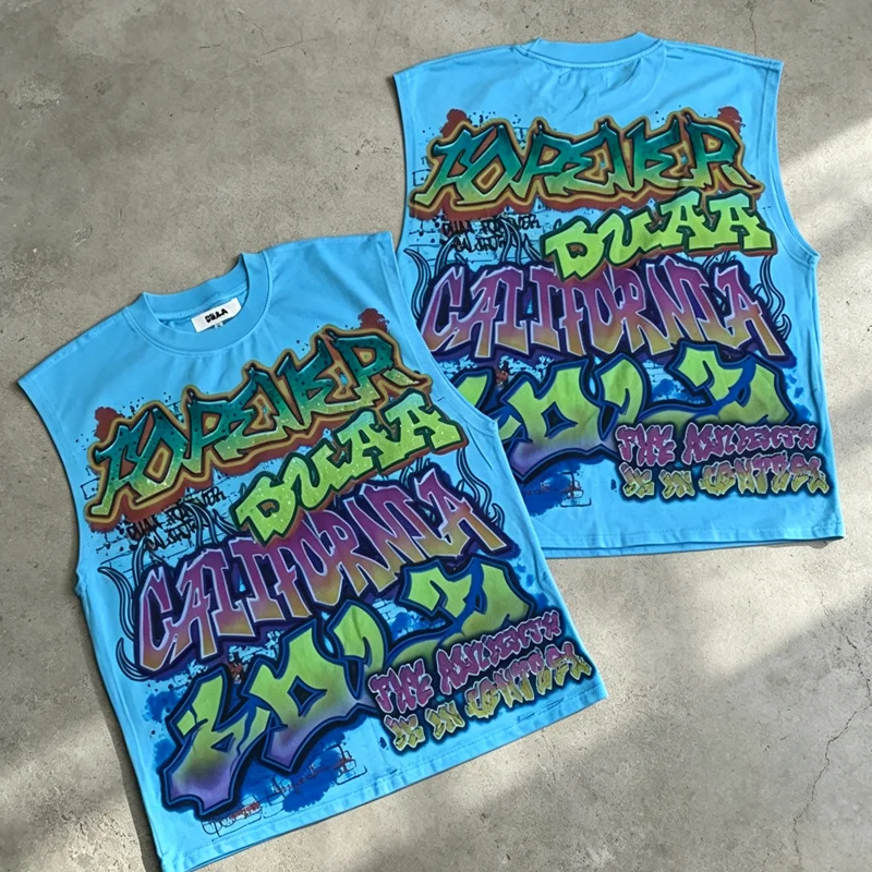 Street Fashion Graffiti - 新着商品 カジュアル ルーズ デュア ベスト レターパターン
