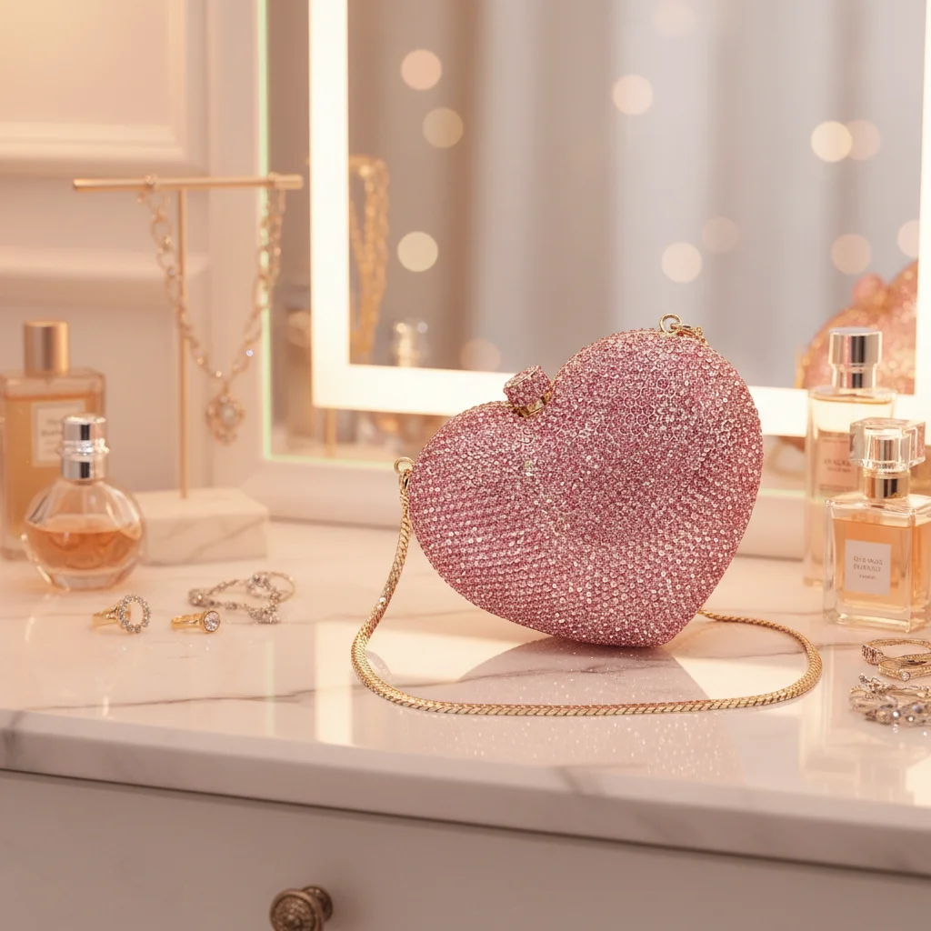 High Stand Crystal Bag Heart-shaped Diamond Evening Clutch Bag Women Luxurious Slow-diamond Banquet Dress Dinner Bag Alloy 14 cm view 6