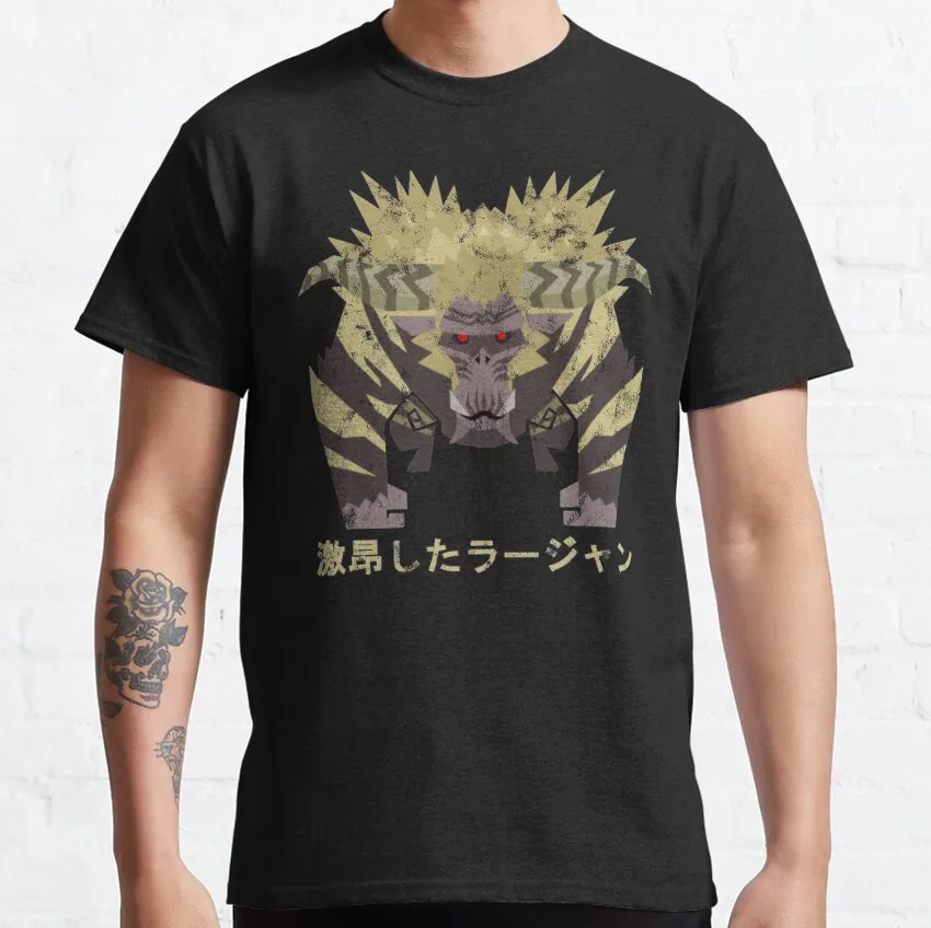 

Monster Hunter World Iceborne Furious Rajang Kanji gift t shirt Cartoon Video game MHW Graphic Tee Y2K Clothes All size tops