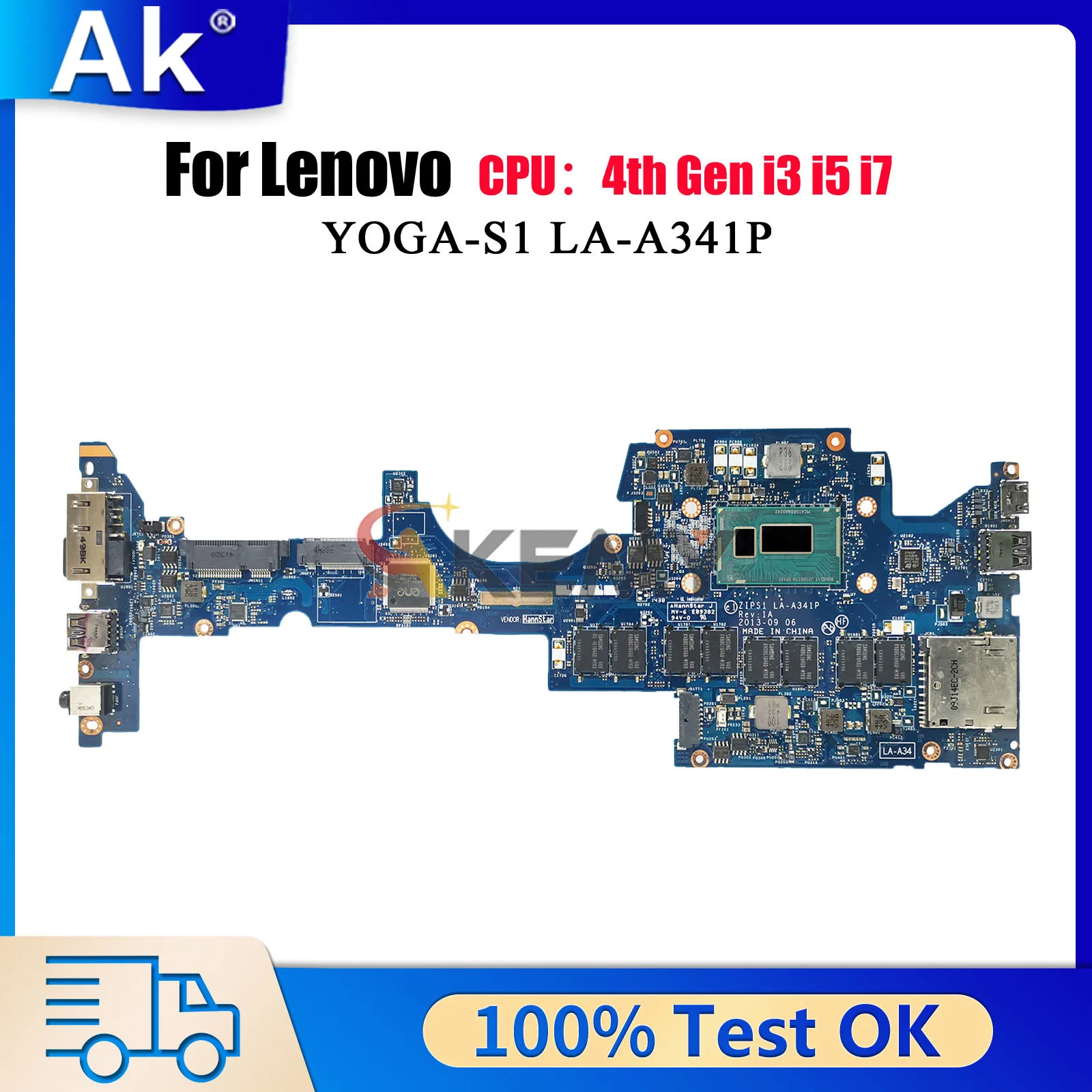 LA-A341P para lenovo thinkpad yoga s1 com i3 i5 i7 4th gen 4gb 8gb ram placa-mãe do portátil 100% testado ok