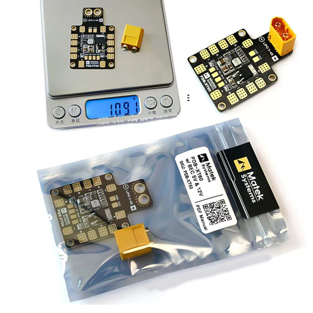 Matek Systems PDB XT60 Distribution Board (with Side Insertion Distribution Board) 3-4S Power Hub for FPV Drone