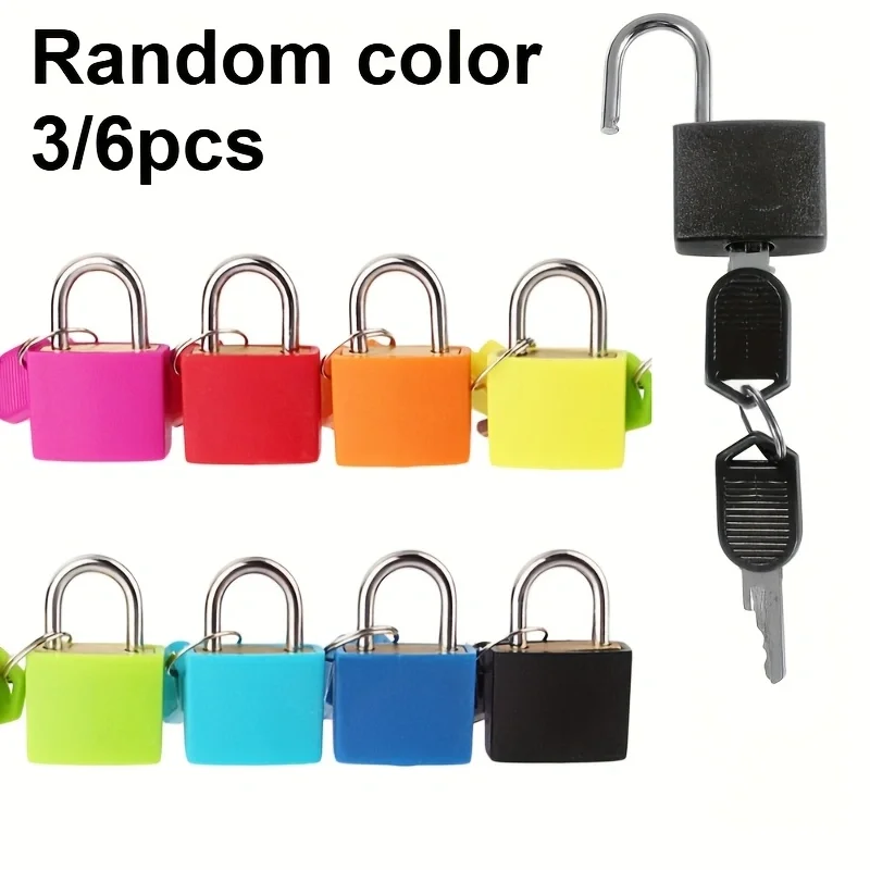 3/6Pcs Mini Colorful Padlock with 2 Keys Small Suitcase Lock Luggage Bag Drawer Cabinet Backpack Locks
