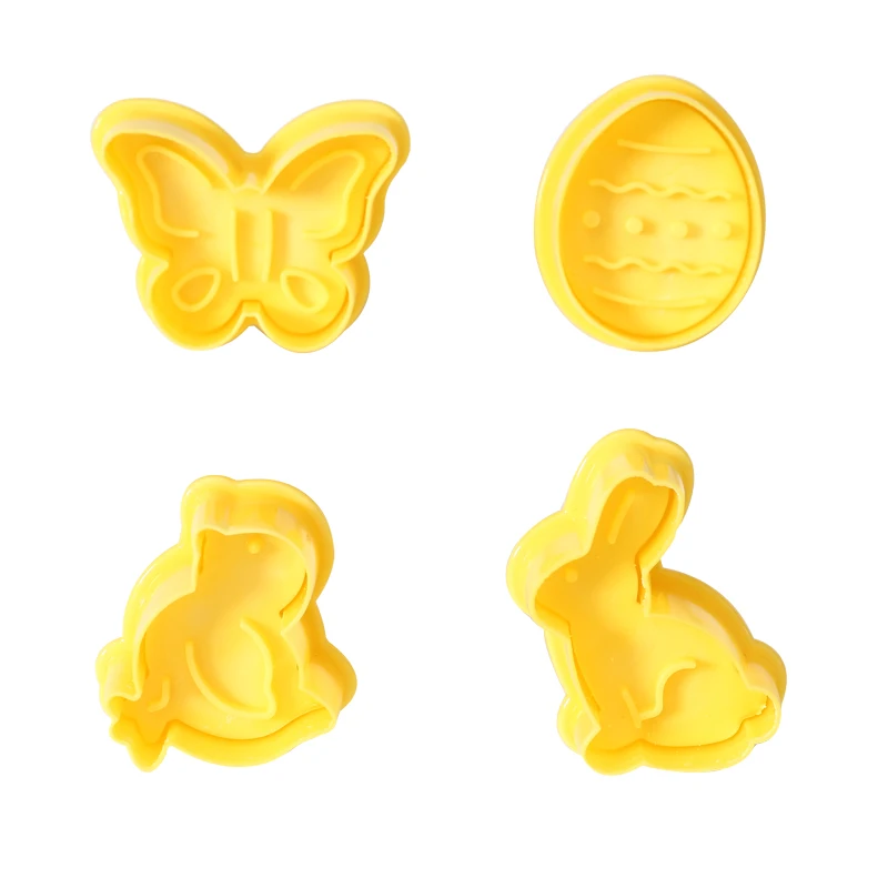 FAIS DU 4 Pcs/Set Easter Cookie Cutters 3D Press Rabbit Chick Biscuit Mold Press Stamp Embosser Fondant Pastry Baking Tools