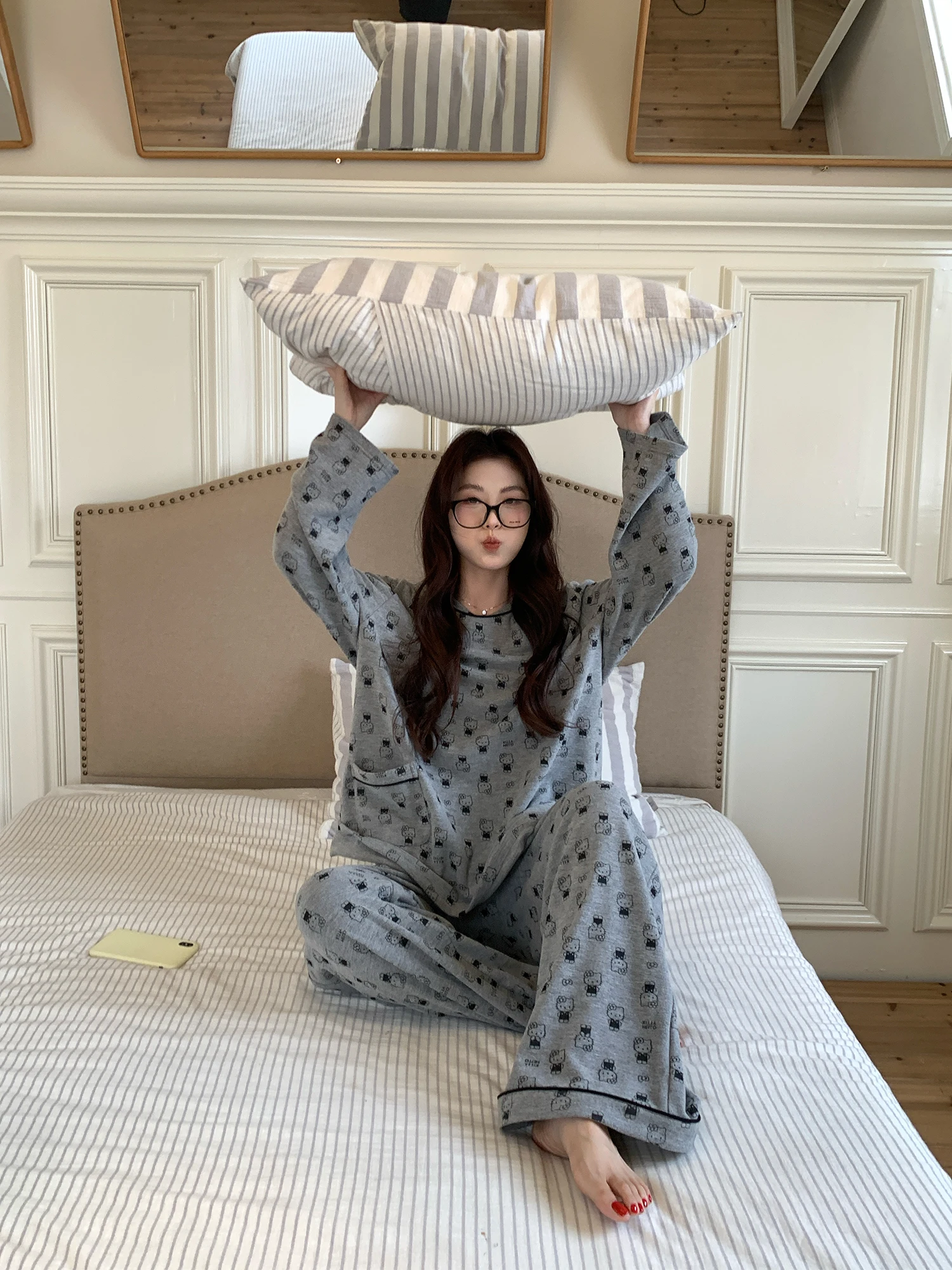

NAZ plus Size Winter Home Set Thiened Floing Print Cartoon Warm Faionable Versatile Women's Clothing Casual Long Pants