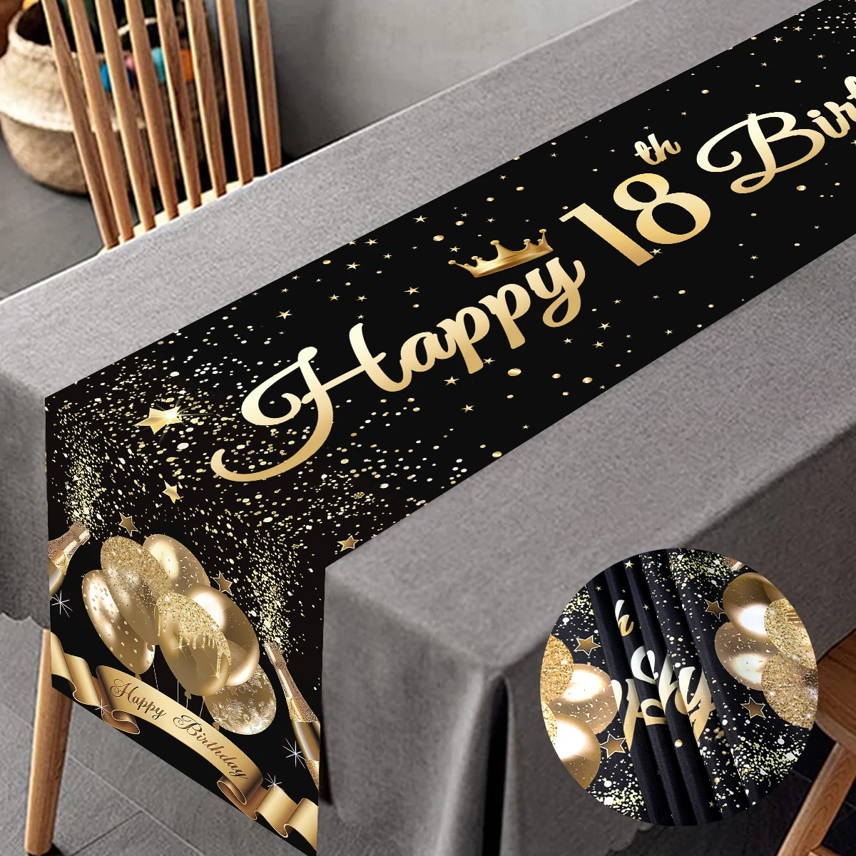 Black Gold Rose Gold Birthday Table Runner Happy Birthday Party Decorations Home Adults 18th 30th 40th 50th Bithday Table Decor