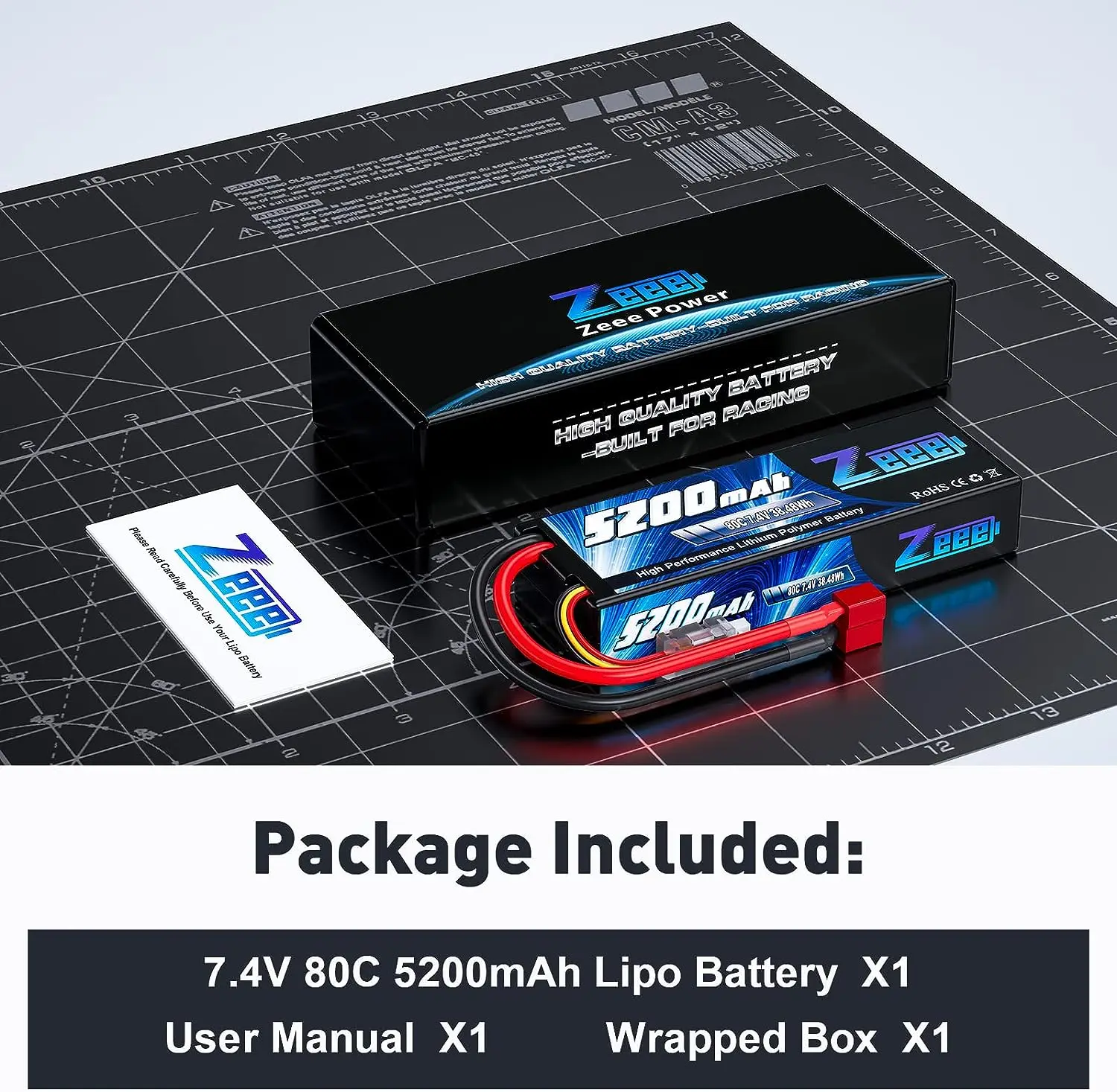 Zeee 2S Lipo Battery 7.4V 80C 5200mAh Hardcase T Plug for 1/8 1/10 RC Car Truck Tank RC Buggy Truggy RC Airplane Racing Parts