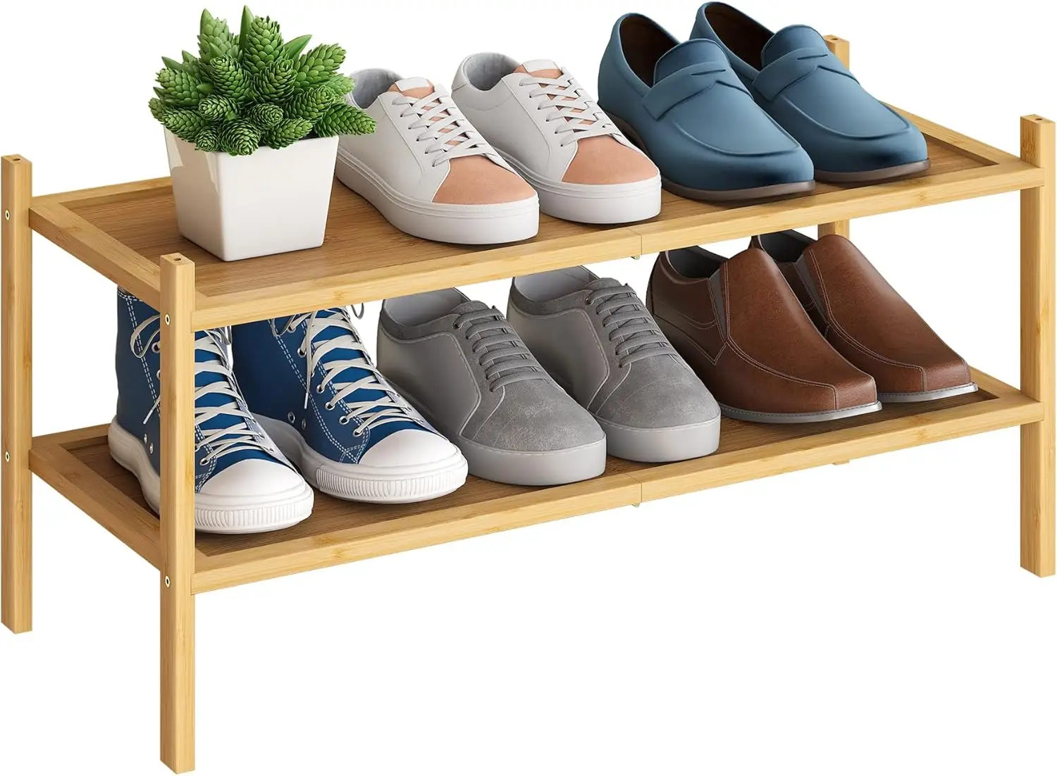 

2-Tier Bamboo Shoe Ra Premium Stackable Shoe Shelf Storage Organizer For Hallway Closet Living Room Entryway