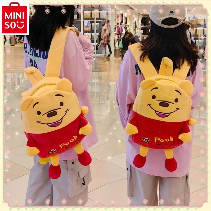 

MINISO Disney Winnie Bear 3D Funny backpack for students, cute and high-quality plush large capacity children's backpack