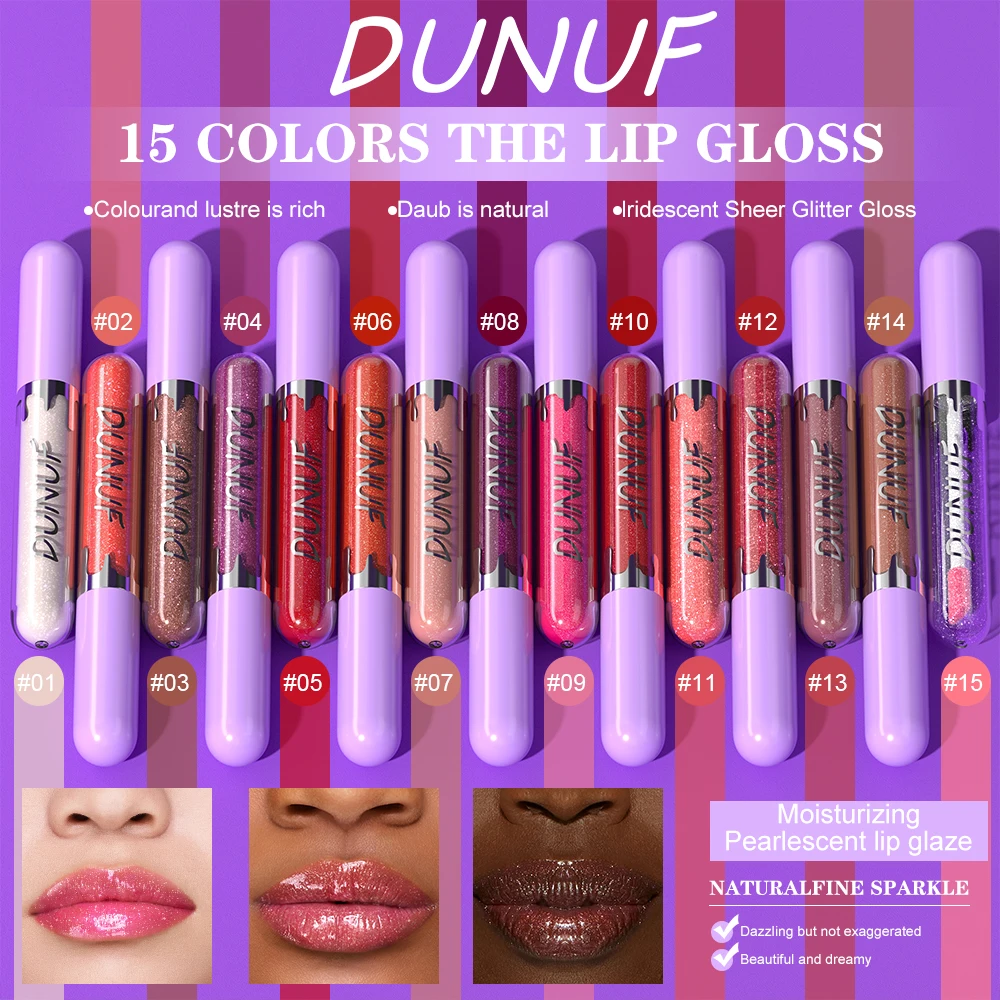 DUNUF 5 set di lucidalabbra perlato, lucidalabbra idratante, rossetto facile da colorare