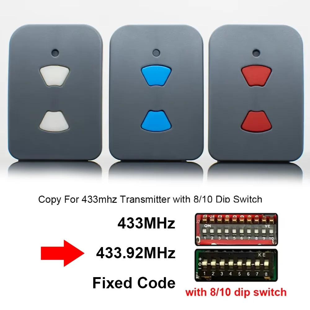 Universal Garage Gate Remote Control 433MHz 433.92mhz Fixed Code Keychain Controller Clone Transmitter with 8/10 dip Switch