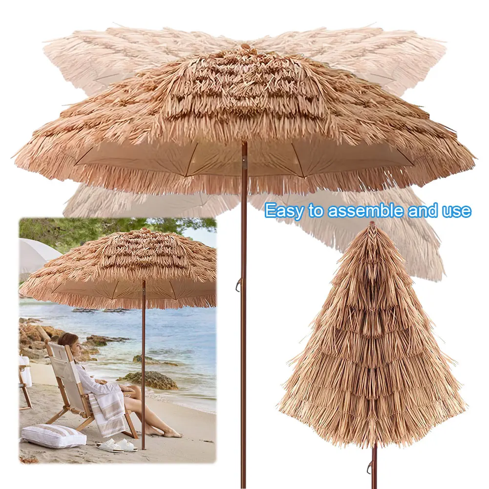 

6.23ft/1.9m Thatched Tiki Umbrella Heigh Adjustable 8 Metal Ribs Tilt Outdoor Patio Umbrella for Pool Backyard Beach Garden Lawn