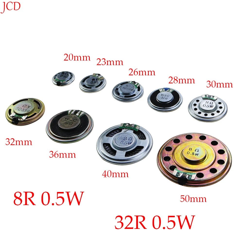 2 szt. Głośnik akustyczny 8R 32R 0.5W, głośnik 8 Ohm o średnicy 20 23 26 28 30 32 36 40 50 MM, głośnik okrągły do elektroniki audio DIY