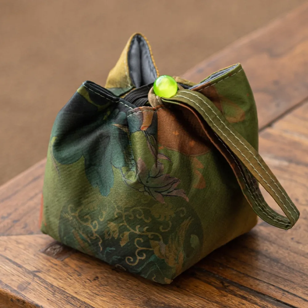 

Satin Fabric Chinese Style Tea Cup Storage Bag Interwoven Square Teapot Cloth Pouch Retro Portable Silk Brocade Handbag Gift