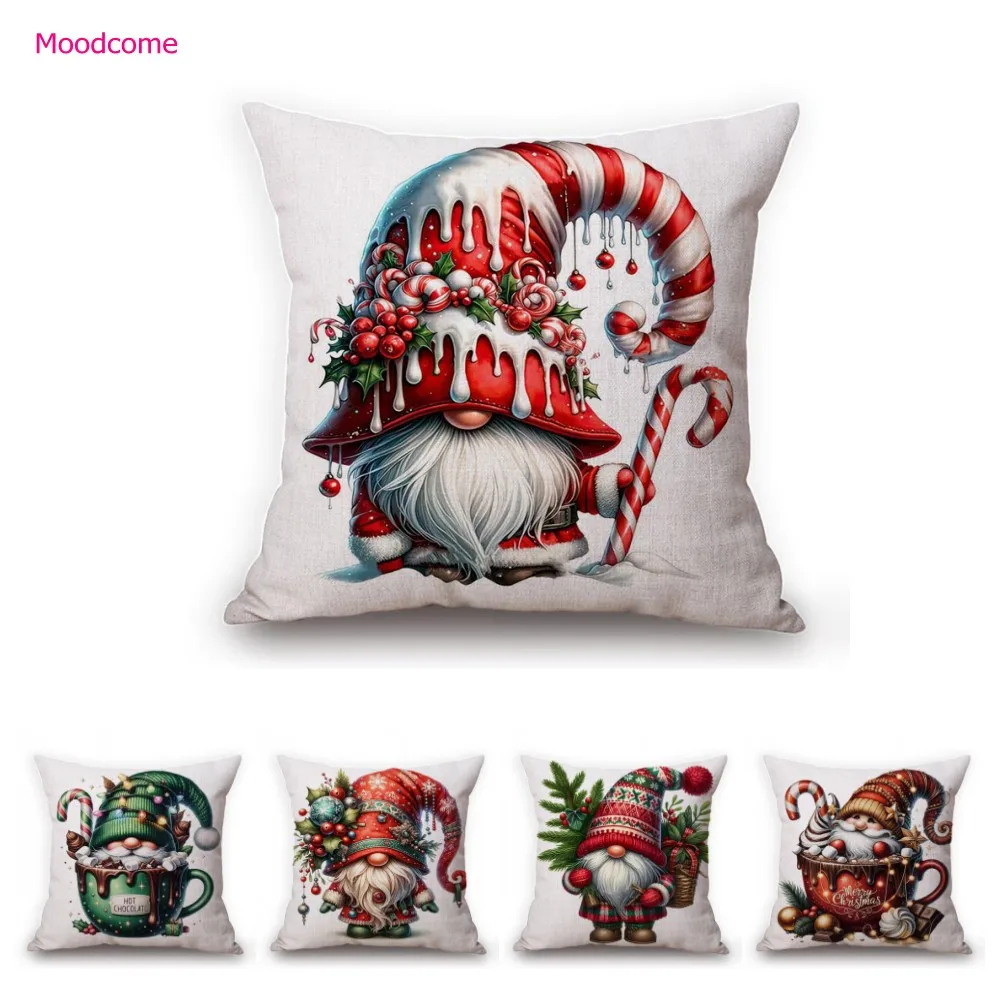 Lovely Cute Christmas  Mini Cartoon Santa Clause Cup Dwarf Man Xmas Decoration Sofa Pillow Case Cotton Linen Cushion Cover