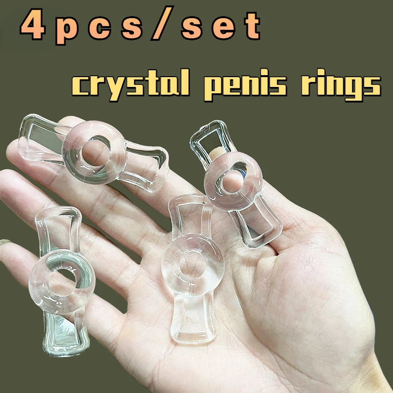 4pcs/set Crystal Penis Ring Cock Ring Male Chastity Ball Stretcher Sex Toys for Mens Rings Delay Ejaculation Adult Toy Cockring