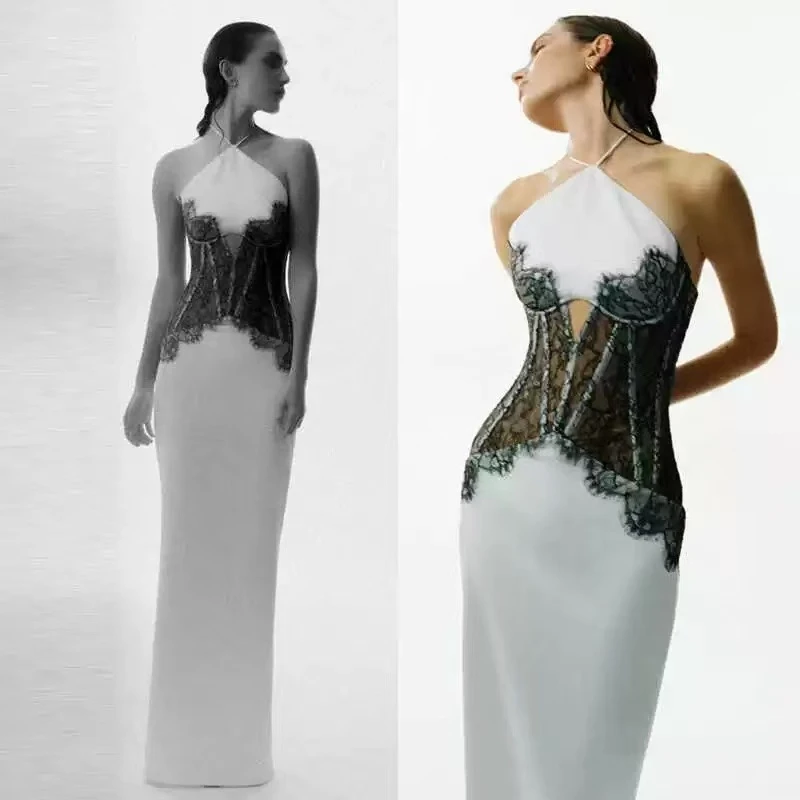 

Весенне-летнее новое женское сексуальное платье с ягодицами, кружевное платье без рукавов y2k, модное облегающее платье высокого качества