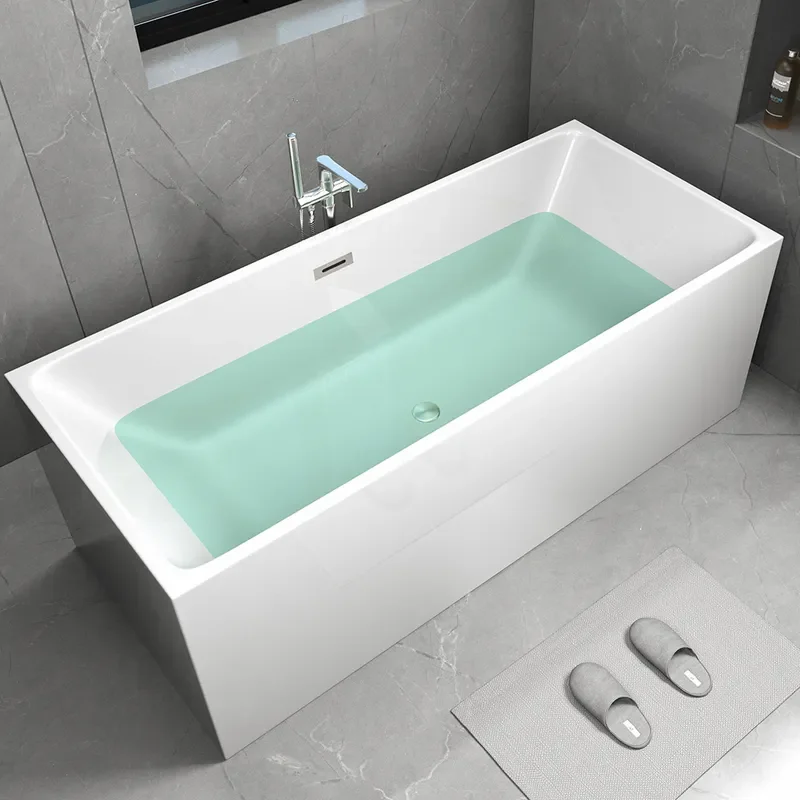 1.7m Rectangular Acrylic Bathtub Thin Edge Simple Design for Hotel Home Bathroom Adult Soaking Tub