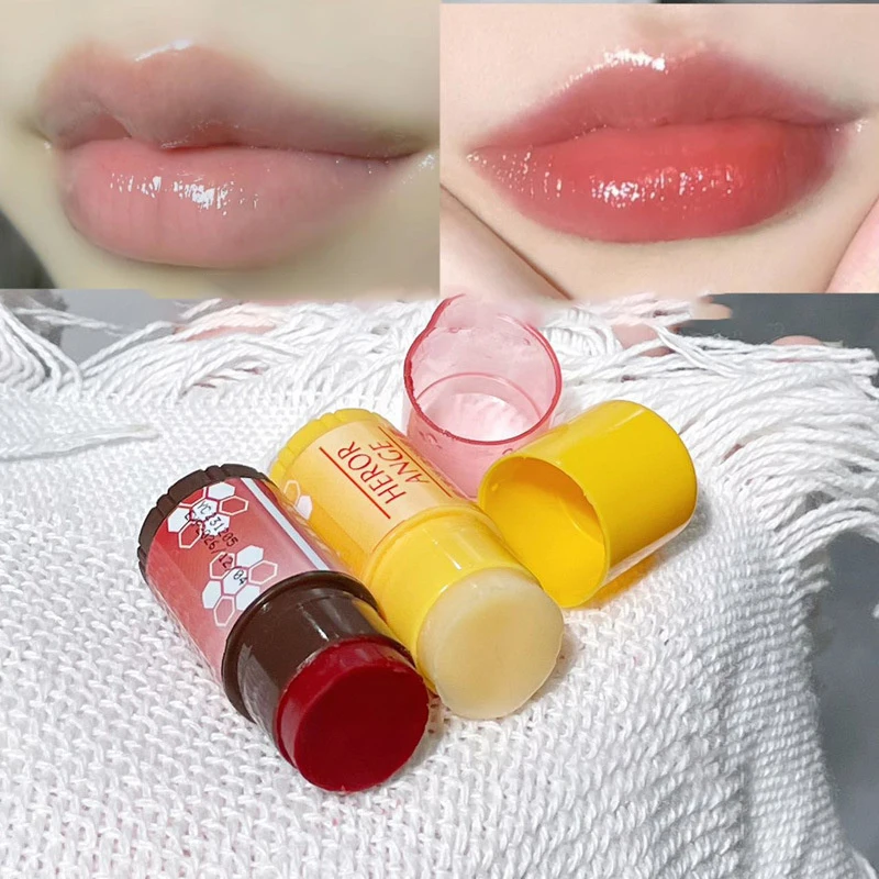 2Pcs Set Fruit Honey Mini Lipstick Before Makeup Base Water Moisturizing Lip Mask Hydrating Fade Lip Lines Lip Oil Cosmetics