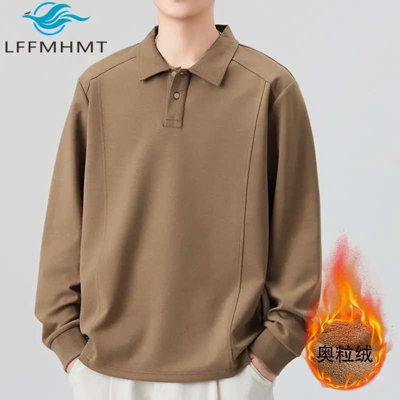 

Зимняя модная утепленная флисовая рубашка-поло для мужчин, хорошее качество, тяжелый теплый свитшот в американском стиле, базовые топы в японском стиле