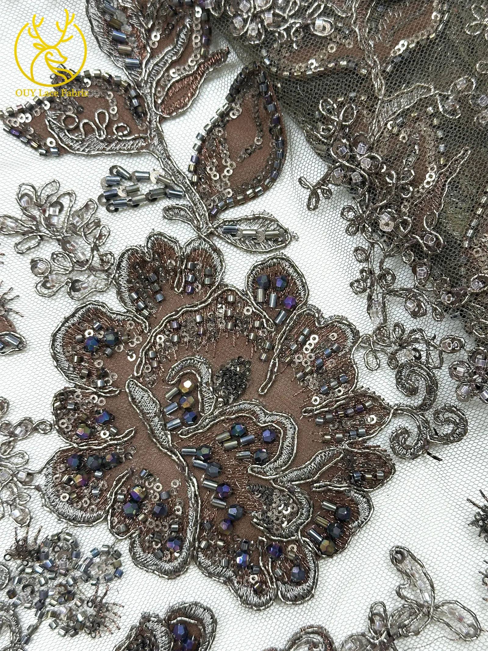Luxuriöser nigerianischer handgefertigter bestickter Perlen-Spitzenstoff, 5 Yards, französischer Pailletten-Tüll-Spitzenstoff für Partykleider, DIY-Nähen – Detail 22