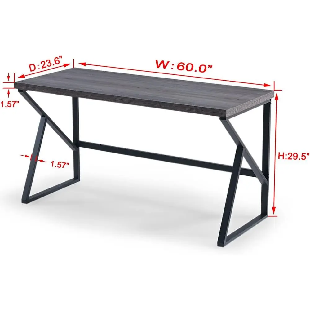 60 Wide Rustic Grey Metal & Wood Home Office Desk, Vintage Industrial Study Writing Table, Suitable for PC Workstation in Living
