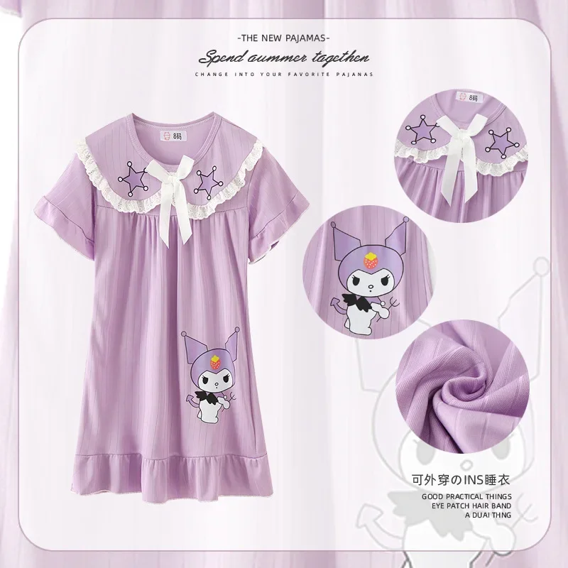 Kuromis Nightwear Cartoon Nightgown Anime Sleepdress Summer Girl Pajamas Kids Short Sleeves Nightdress Cute Clothes