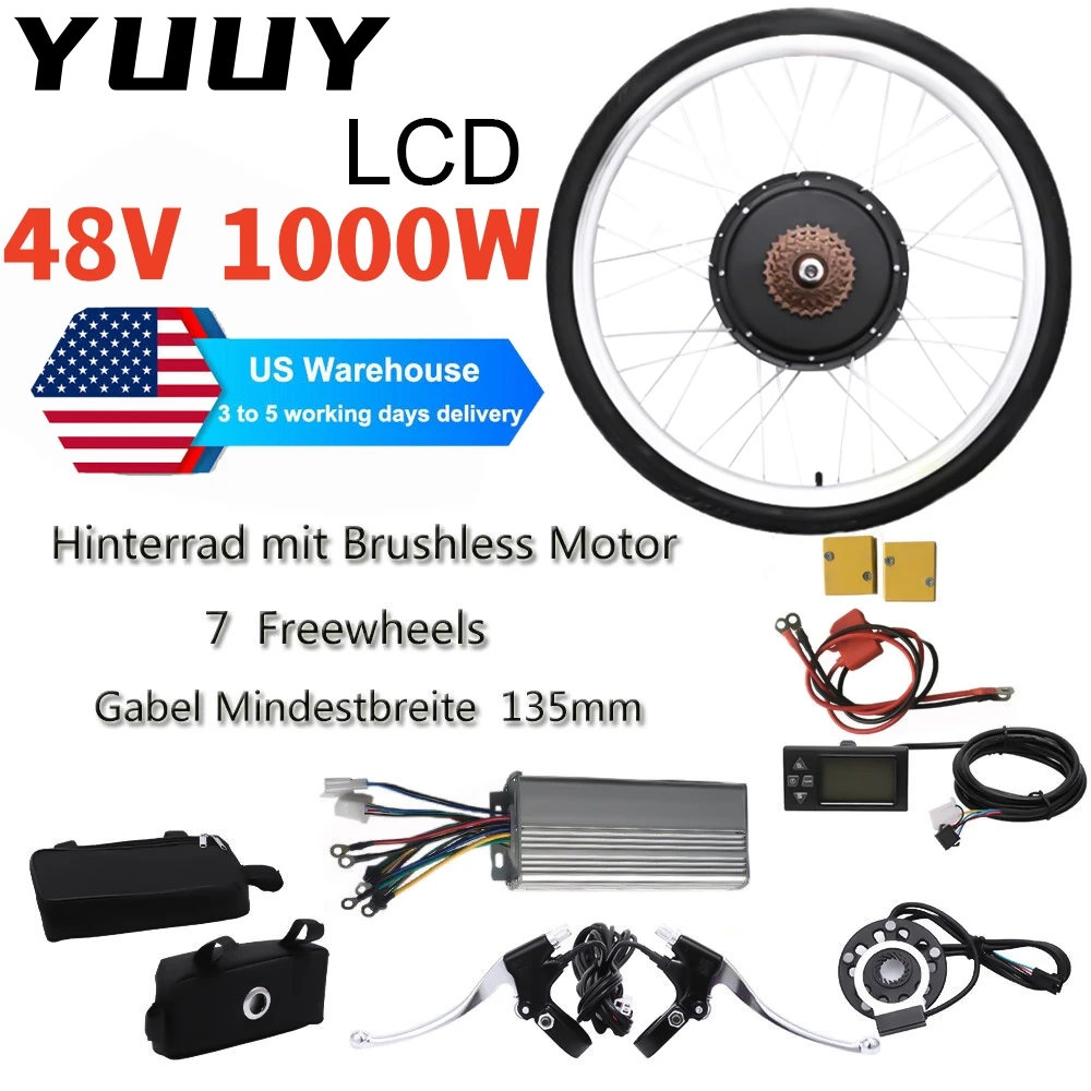 E-Bike Controller Conversion Kit, Rear Wheel, Electric Bicycle, 48V, 1000W, Hub Motor, 26