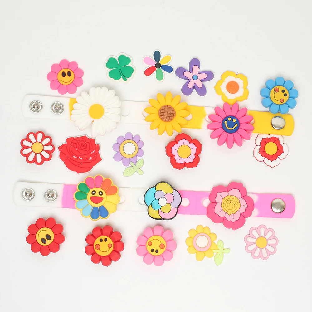 Mixed 20pcs Flower Series Shoe Charms For Sandals,Shoe Decoration Accessories Shoe Pins Great Gift For Men Wom