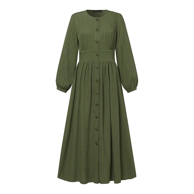 

Trendy Muslim Abaya Women's New Retro Solid Color Bubble Sleeve Dress Long Dresses Spring and Autumn Elegant Robe