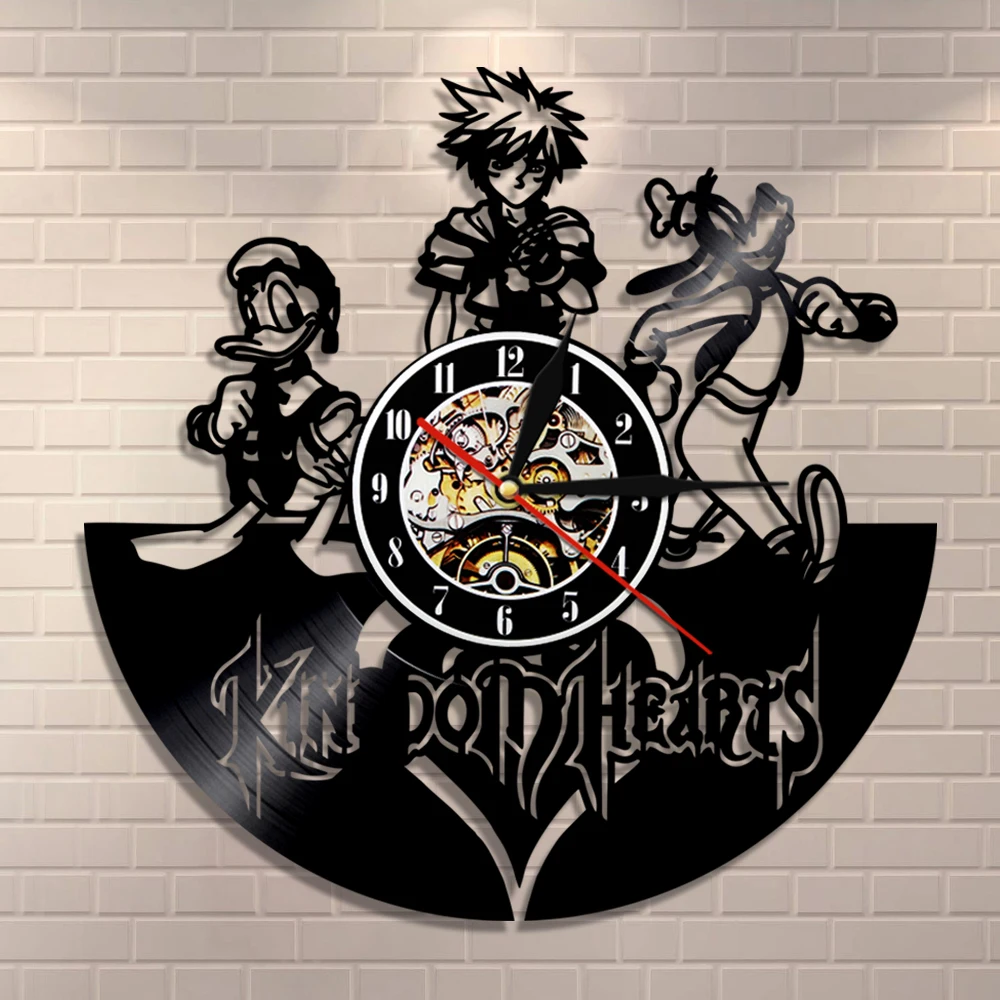 Hearts Keyblade War Vinyl Record Wall Clock For Bedroom Anime Gamer Home Decor Video Game Character Amino Silent Quartz Clock