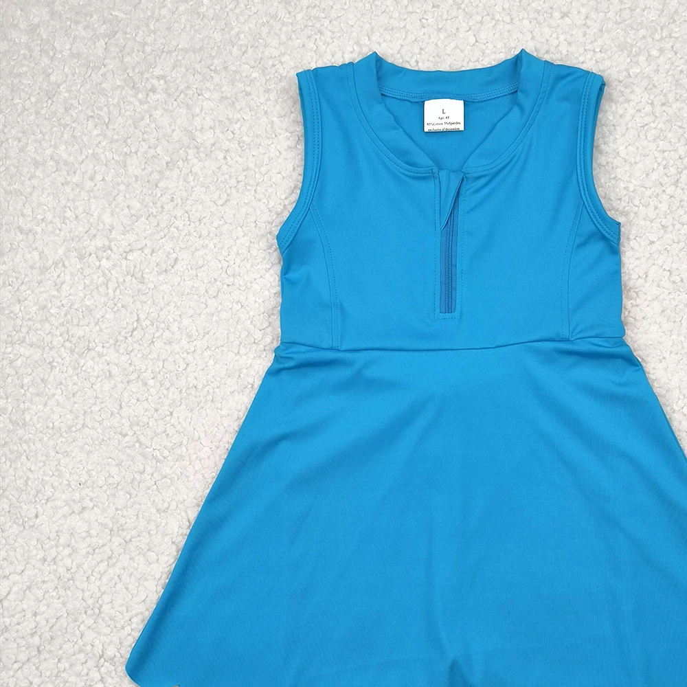 Baby Girls Blue Zippered Yoga Skort Knee-Length Active Wear Sleeveless Kids Athletic Dress Outfit for Girls