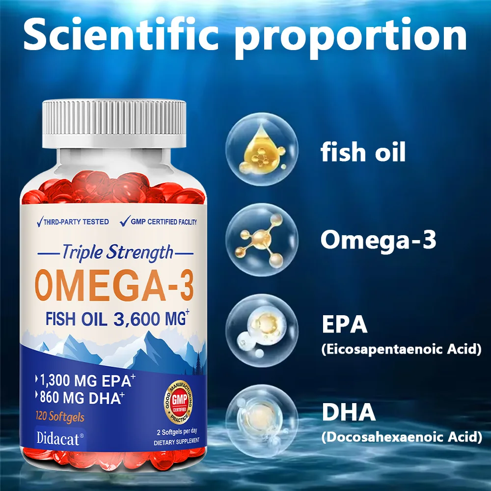 Triple Strength Omega 3 Fish Oil 3600 Mg Heart and Cognitive Support | 1300mg EPA + 860mg DHA | Premium Wild Caught, Burpless