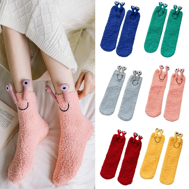 Women Winter Fuzzy Slipper Socks NFunny 3D for Frog Eyes Bright Solid Hos