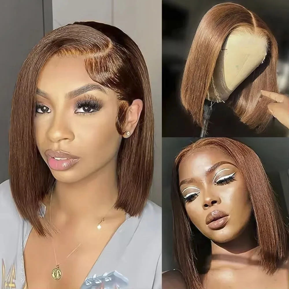 

Side Part Brown Bob Human Hair Wigs On Clearance Sale 13X4 Lace Front Wig Human Hair Pre Plucked With Baby Hair Wig For Women