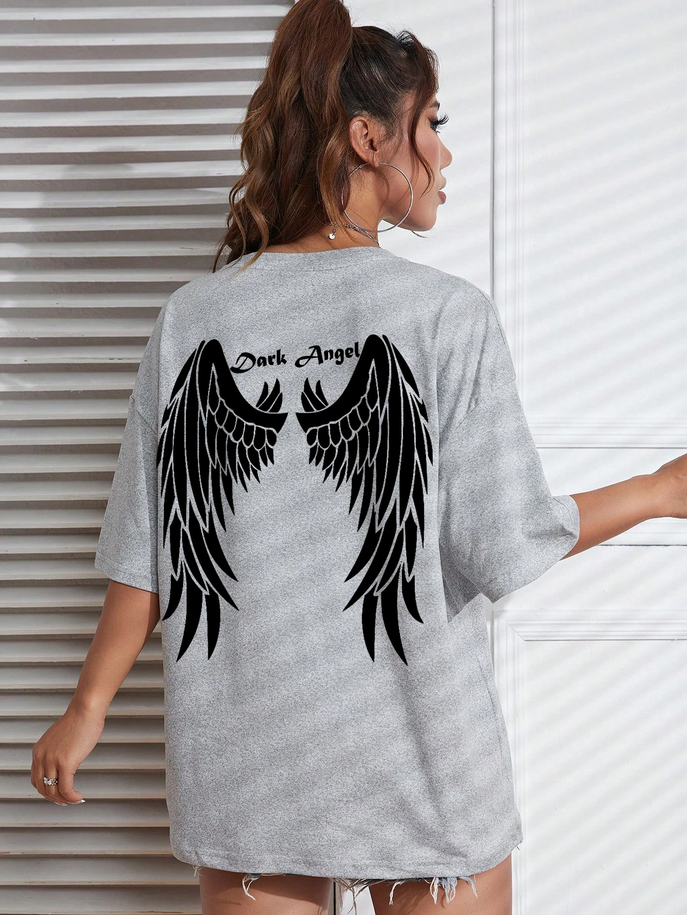 Dark Angel Wing Hot sale Graphic Printed T-Shirts For Women Loose Oversized Clothing Hip Hop Street Tshirt Cotton Short Sleeves